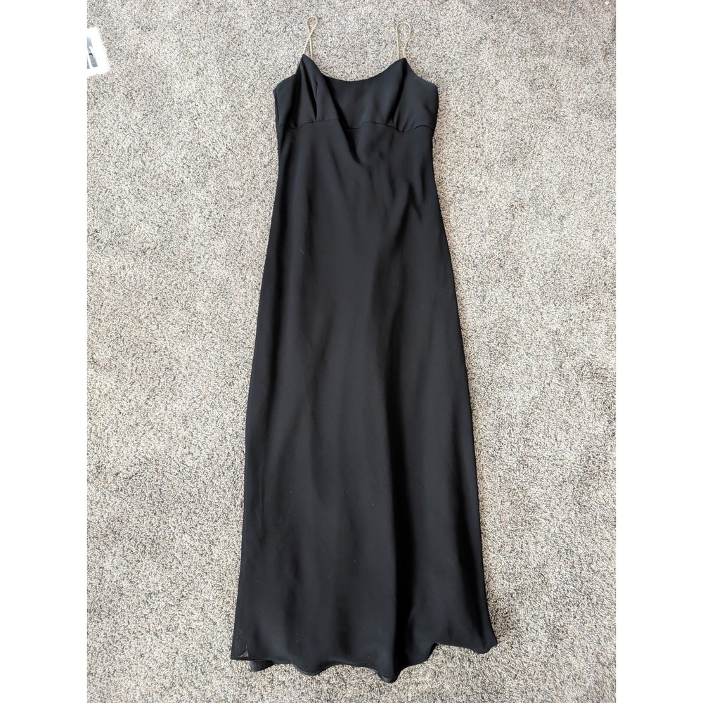 Jessica McClintock Gunne Sax‎ Black Maxi Dress Rhinestone Straps Vintage 9/10
